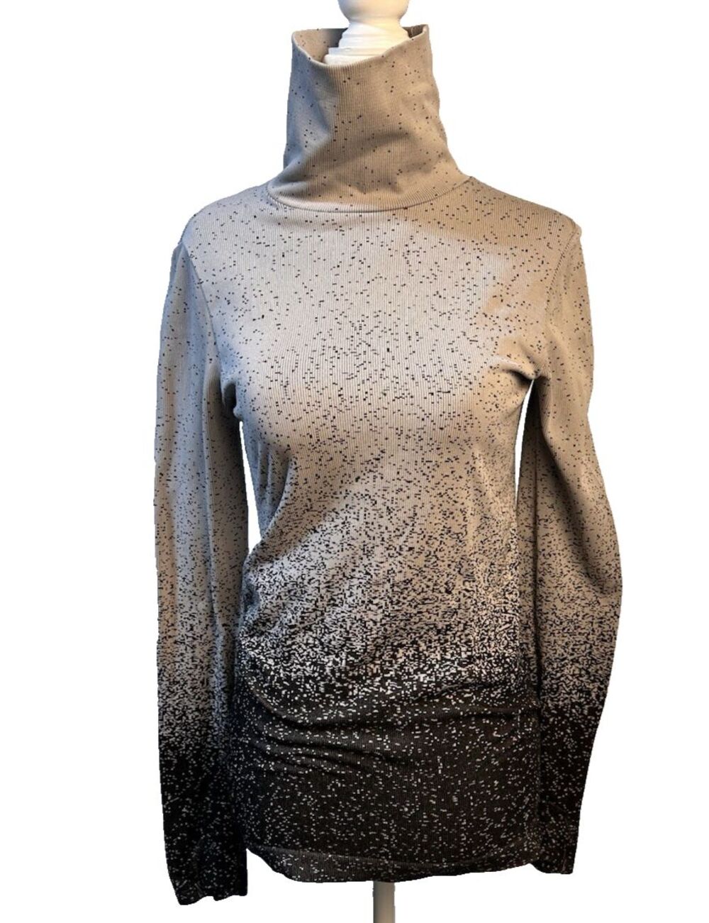 Athleta Flurry Blizzard Turtleneck Top Gray Black Ombre Ribbed Thermal Size S